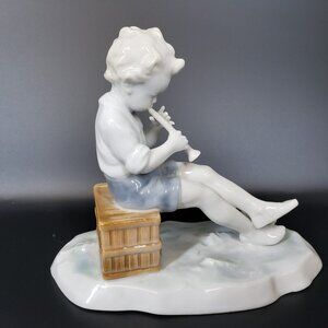 Metzler and Ortloff Boy Playing Horn to Chicks Figurine East Germany GDR Vintage
